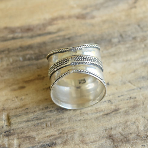 Sterling Silver Cigar Band Ring - Size 9